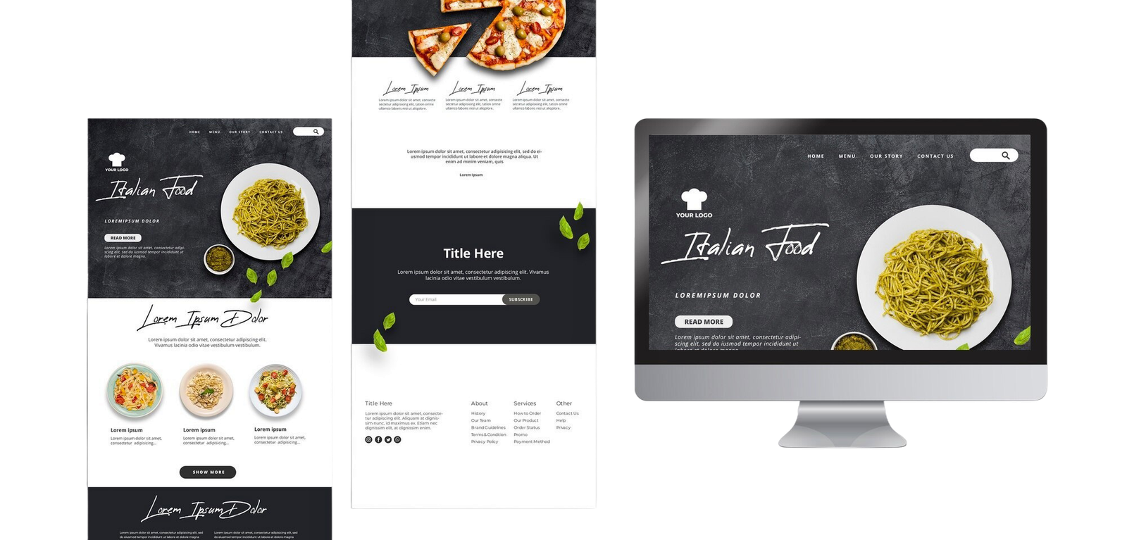 Web template with landing page traditional italian food restaurant